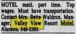 Valley View Motel (Country House) - July 1981 Ad (newer photo)